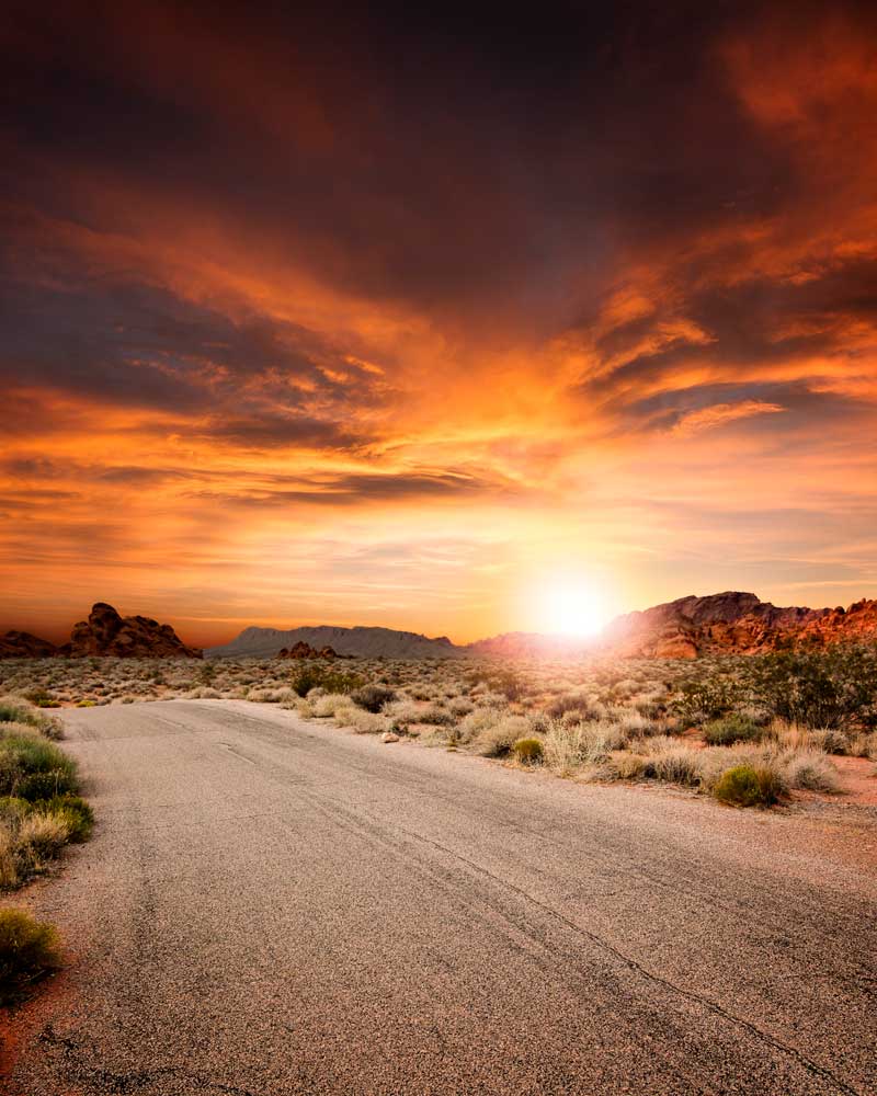 desert sunset on road